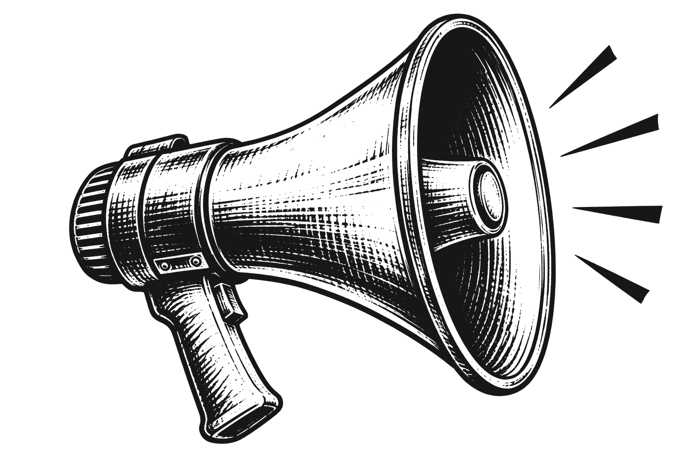 Engraving of a megaphone broadcasting
