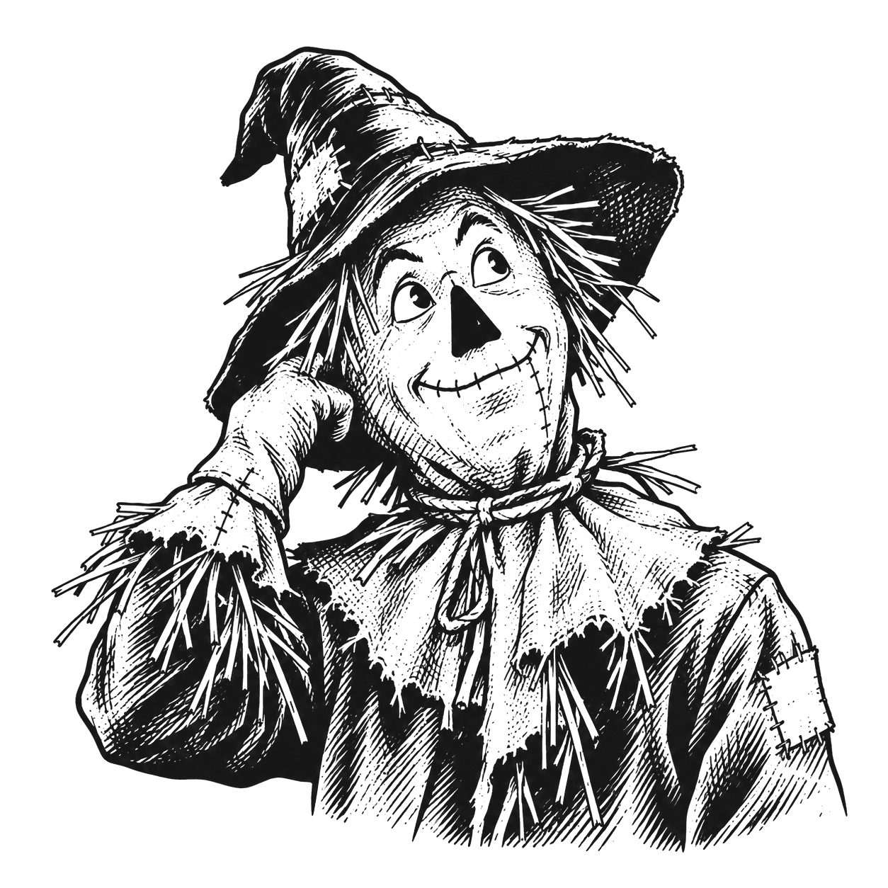 Engraving of a scarecrow in a field